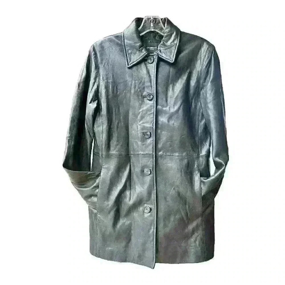 Colebrook & Co. Women’s Size Small Leather Coat Black Mid-Length - Picture 2 of 11